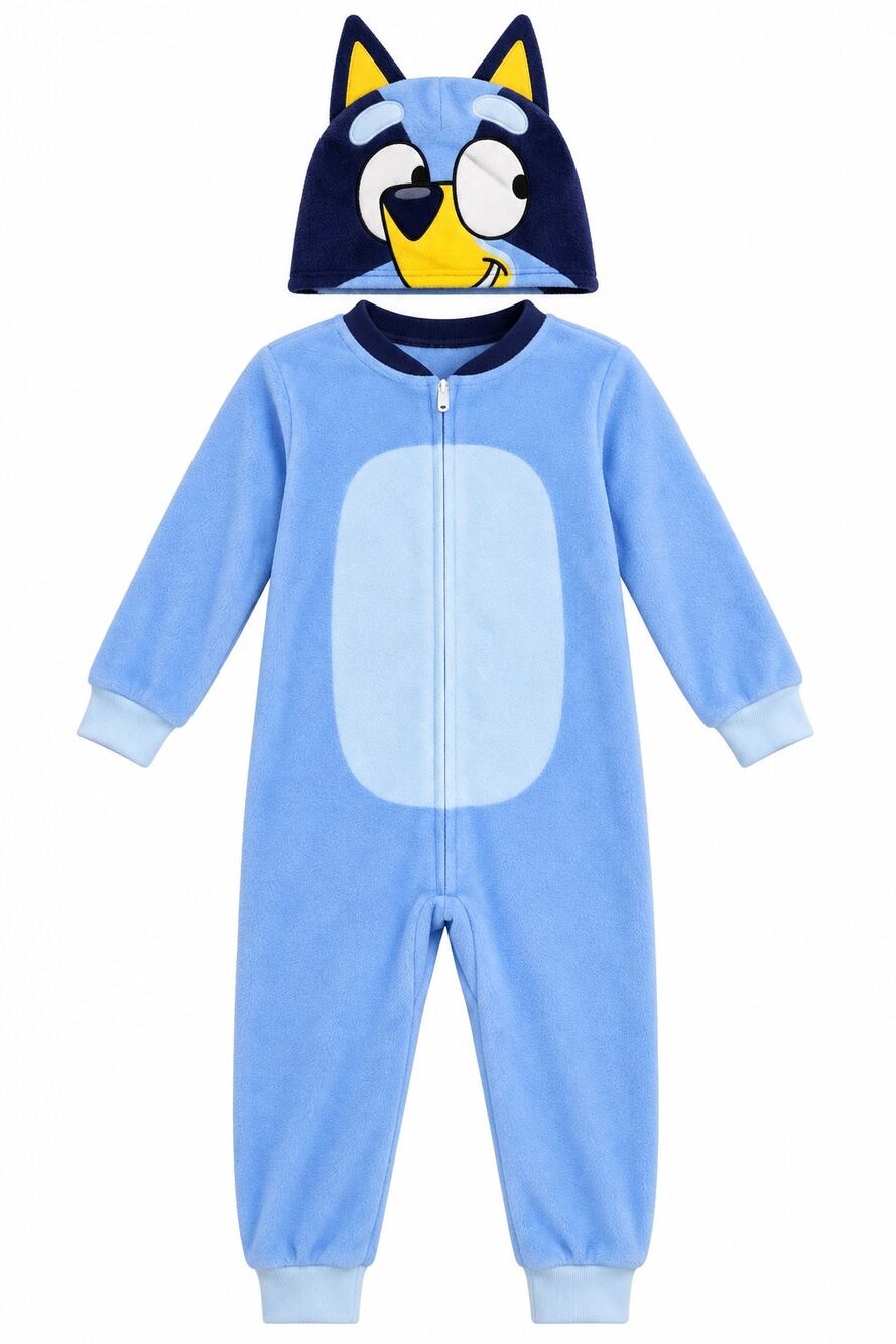 Bluey : Super Soft Fleece One-Piece Footless Pajama & Hat : 2T